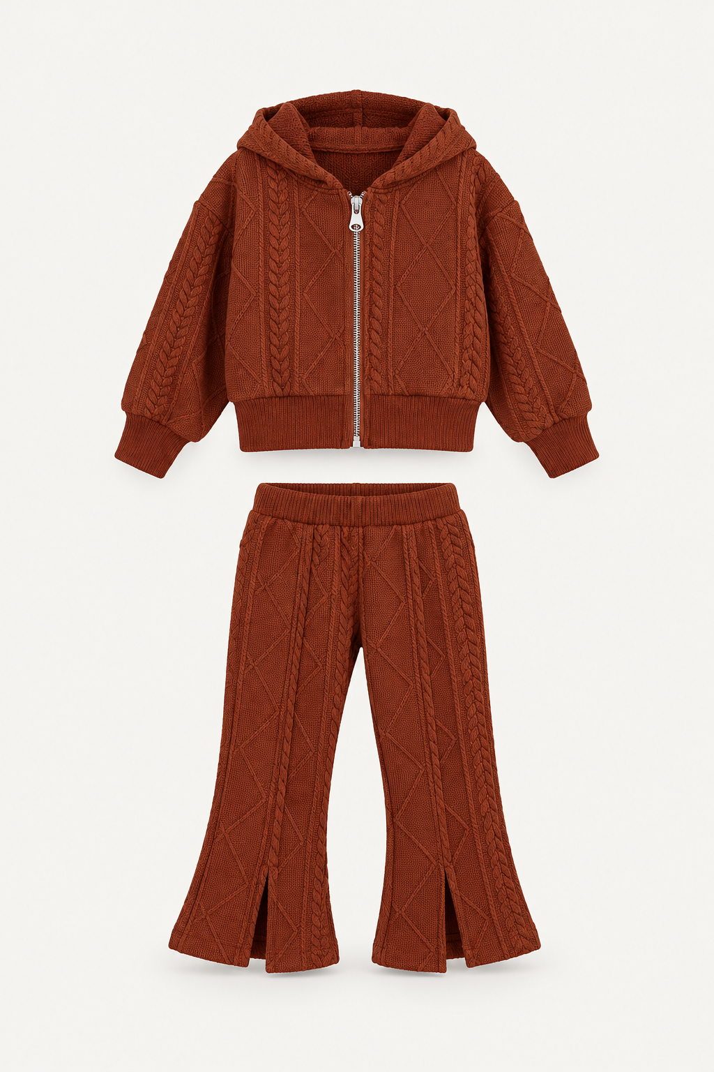 LUMIÈRE CABLE KNIT HOODED SET PINK