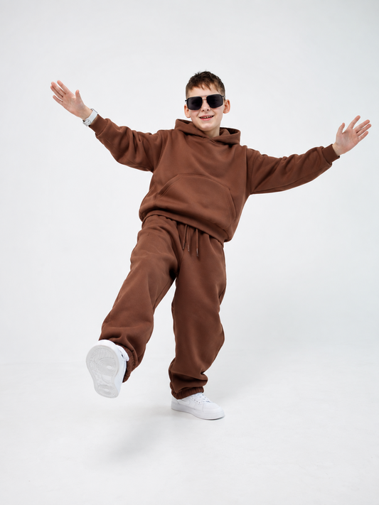 ESSENTIAL PULLOVER HOODIE SET BROWN