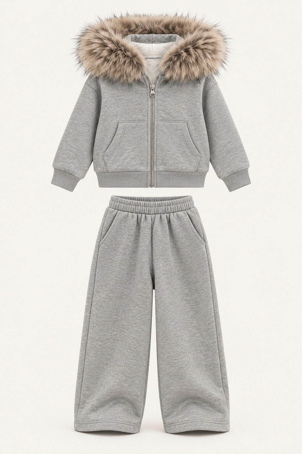 LUMIERE FAUX FUR HOODED TRACKSUIT SET WHITE