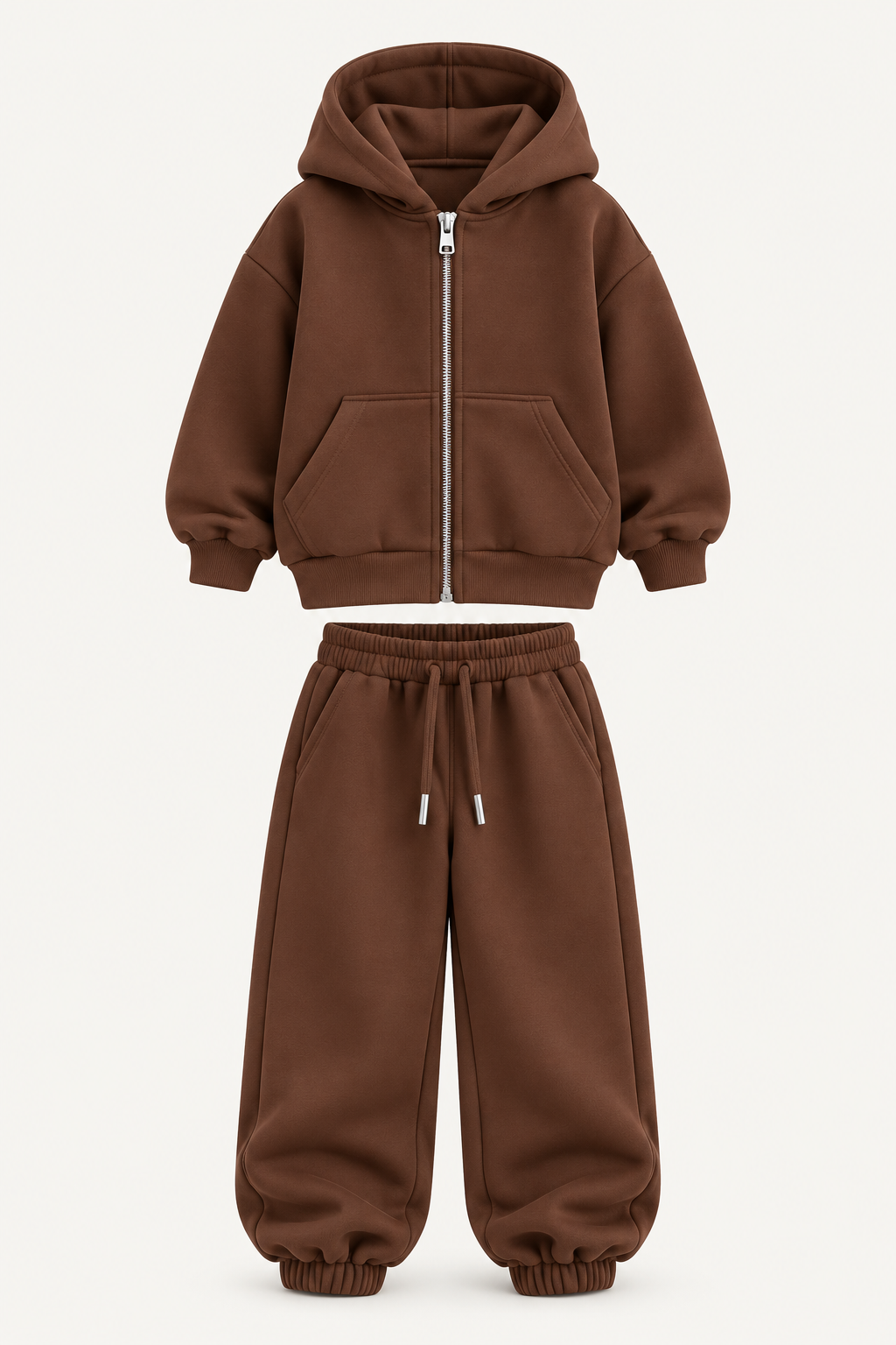 ESSENTIAL ZIP HOODIE SET BROWN