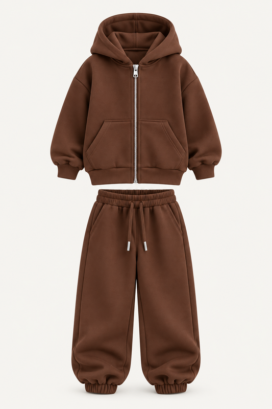 ESSENTIAL ZIP HOODIE SET BROWN