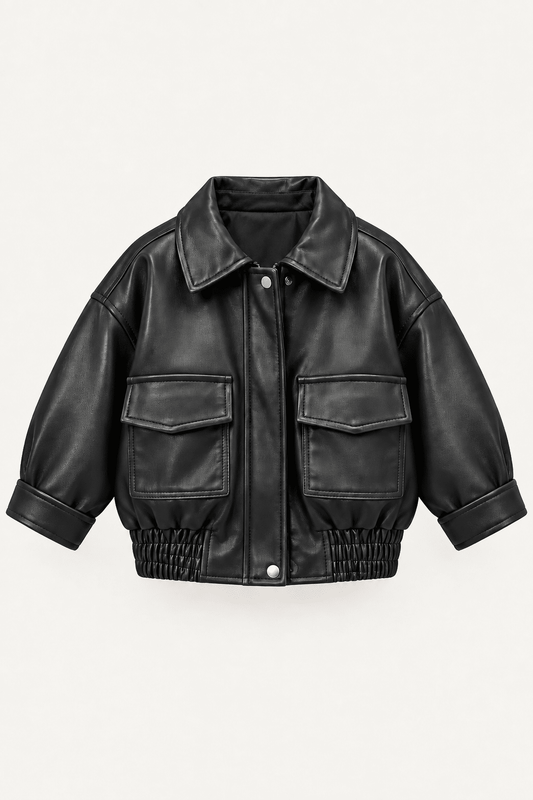 LUMIÈRE LEATHER-LOOK UTILITY JACKET BLACK