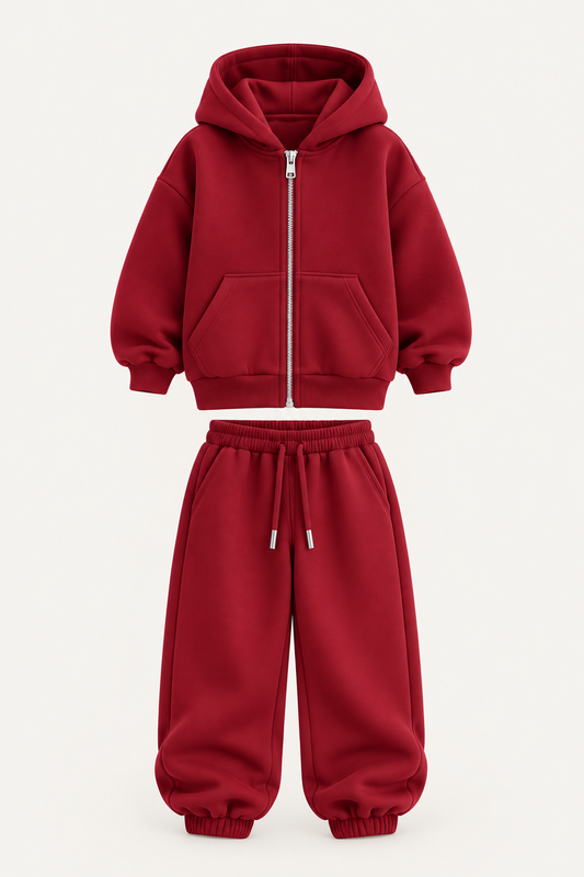 ESSENTIAL ZIP HOODIE SET BURGUNDY