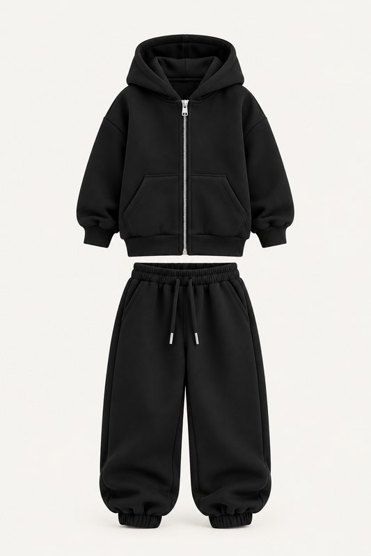 ESSENTIAL ZIP HOODIE SET BLACK