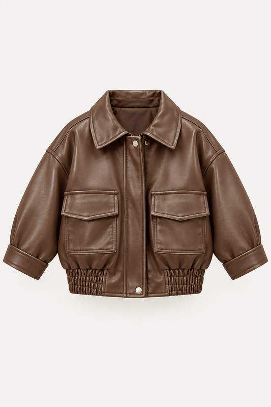 LUMIÈRE LEATHER-LOOK UTILITY JACKET BROWN