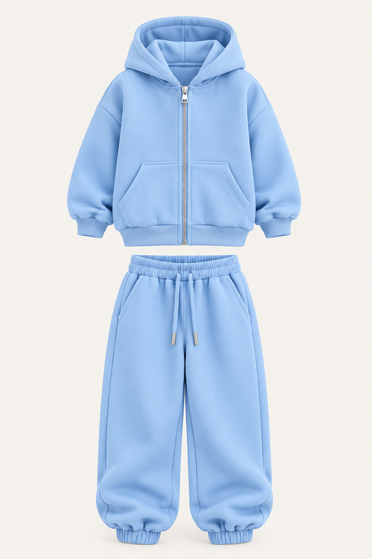 ESSENTIAL ZIP HOODIE SET BLUE
