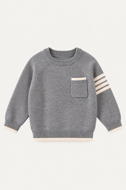 LUMIÈRE CLASSIC STRIPE KNIT SWEATER GREY