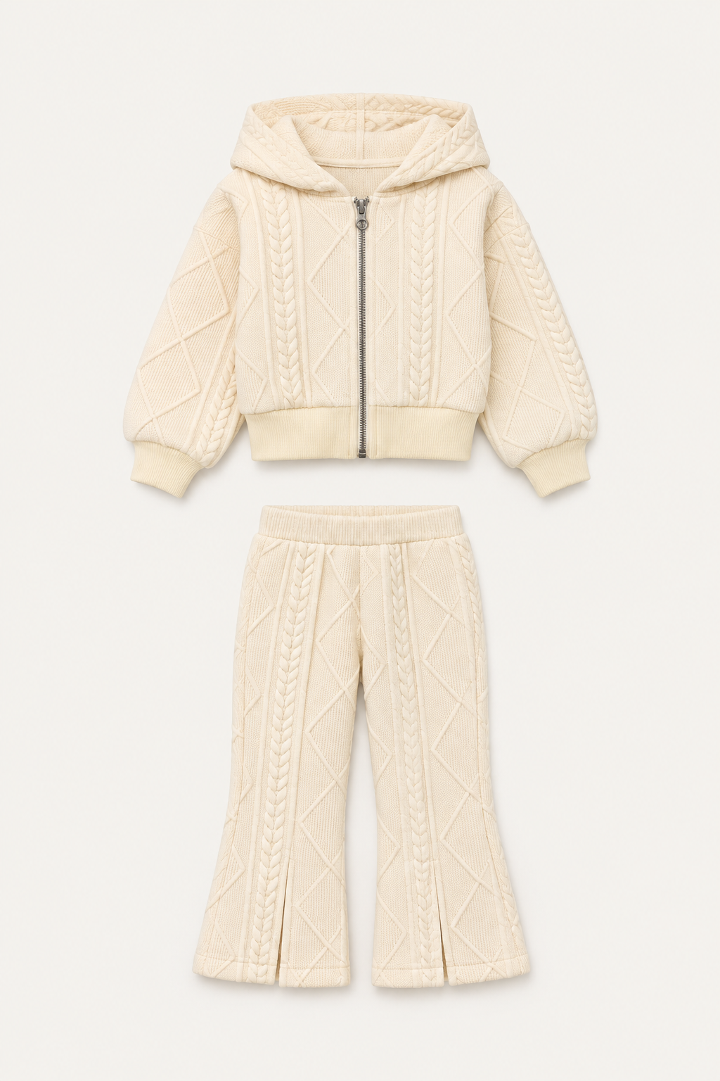 LUMIÈRE CABLE KNIT HOODED SET PINK