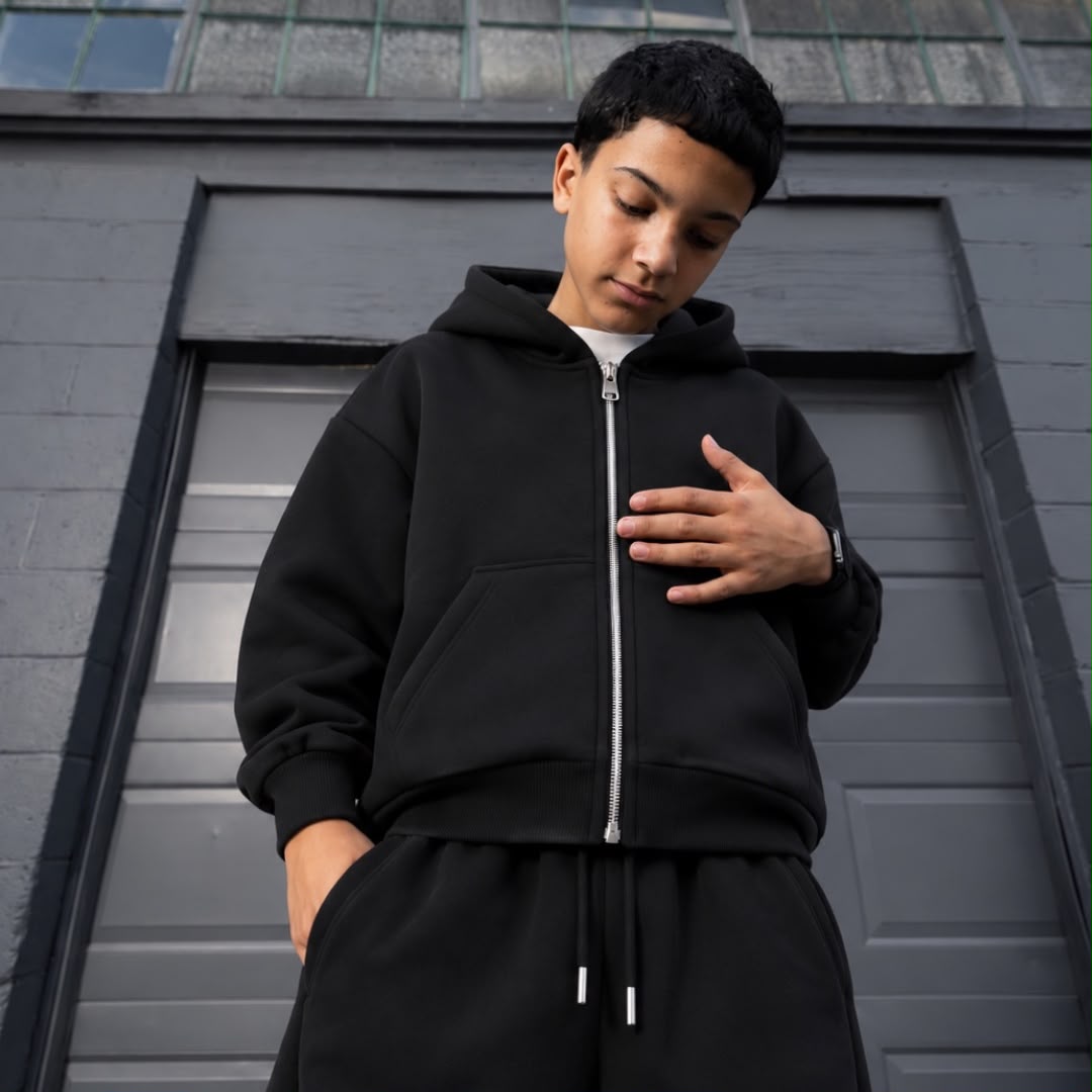 ESSENTIAL ZIP HOODIE SET BLACK