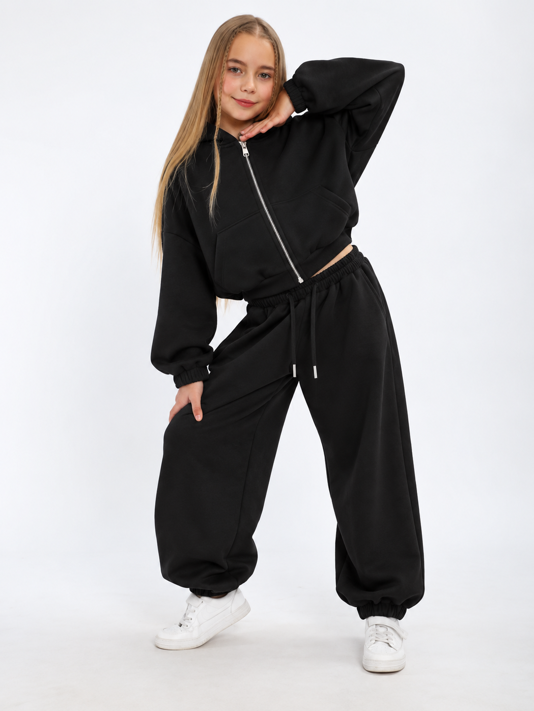ESSENTIAL ZIP HOODIE SET BLACK