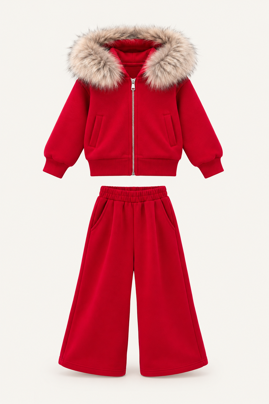 LUMIERE FAUX FUR HOODED TRACKSUIT SET GREY