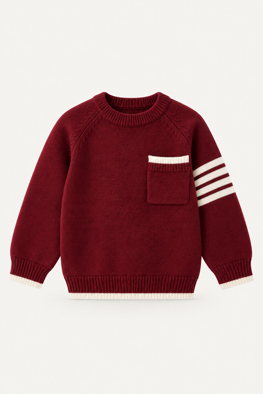 LUMIÈRE CLASSIC STRIPE KNIT SWEATER BURGUNDY