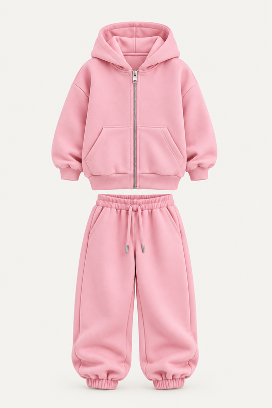 ESSENTIAL ZIP HOODIE SET PINK